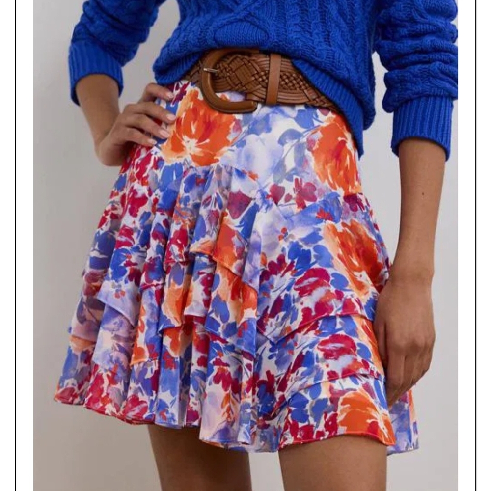 Lauren Ralph Lauren Womens Tiered Floral Georgette Ruffle Skirt Size 14 NWT #A1